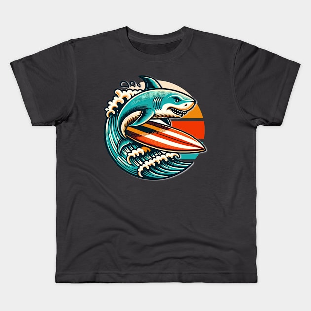 Surfing Shark Kids T-Shirt by TravelTeezShop